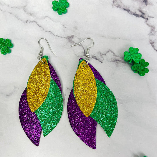Celebration Layered Leaflet Glitter Earrings