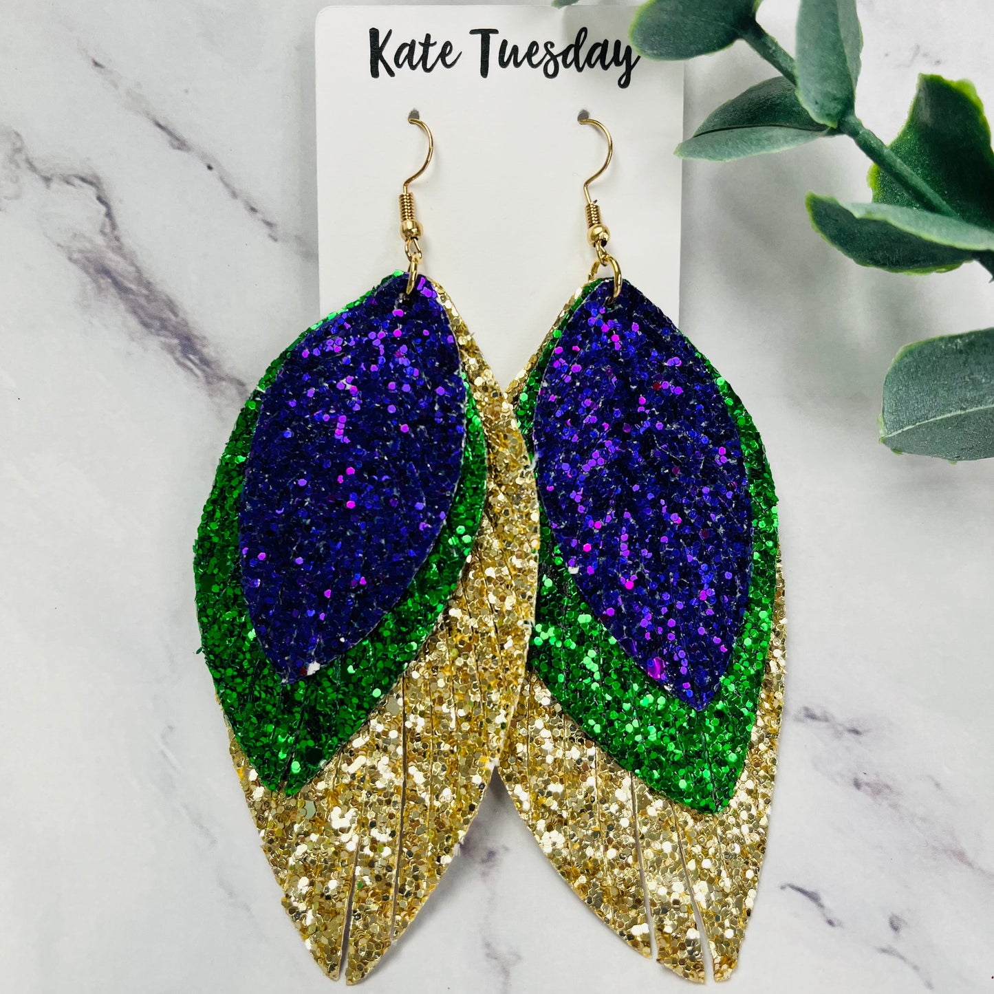 3 Layered Teardrop Glitter Hanging Earrings
