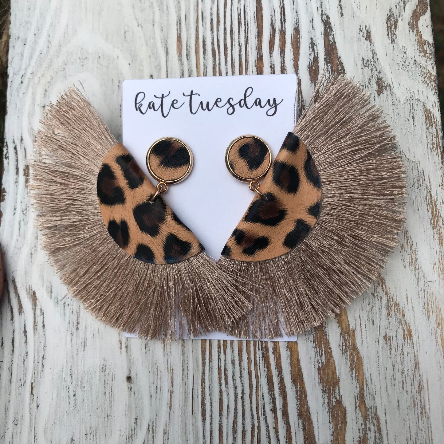 Cheetah Fringe Hang Half Circle Earrings