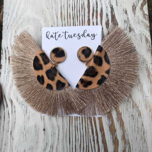 Cheetah Fringe Hang Half Circle Earrings