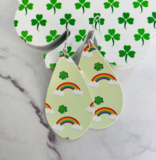 Shamrock Rainbow Leather Hanging Earrings
