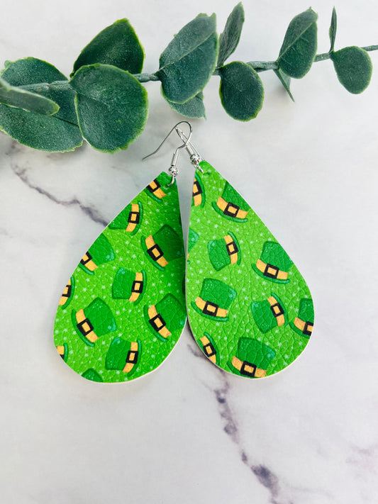 Lucky Leprechaun Hats Hanging Leather Earrings