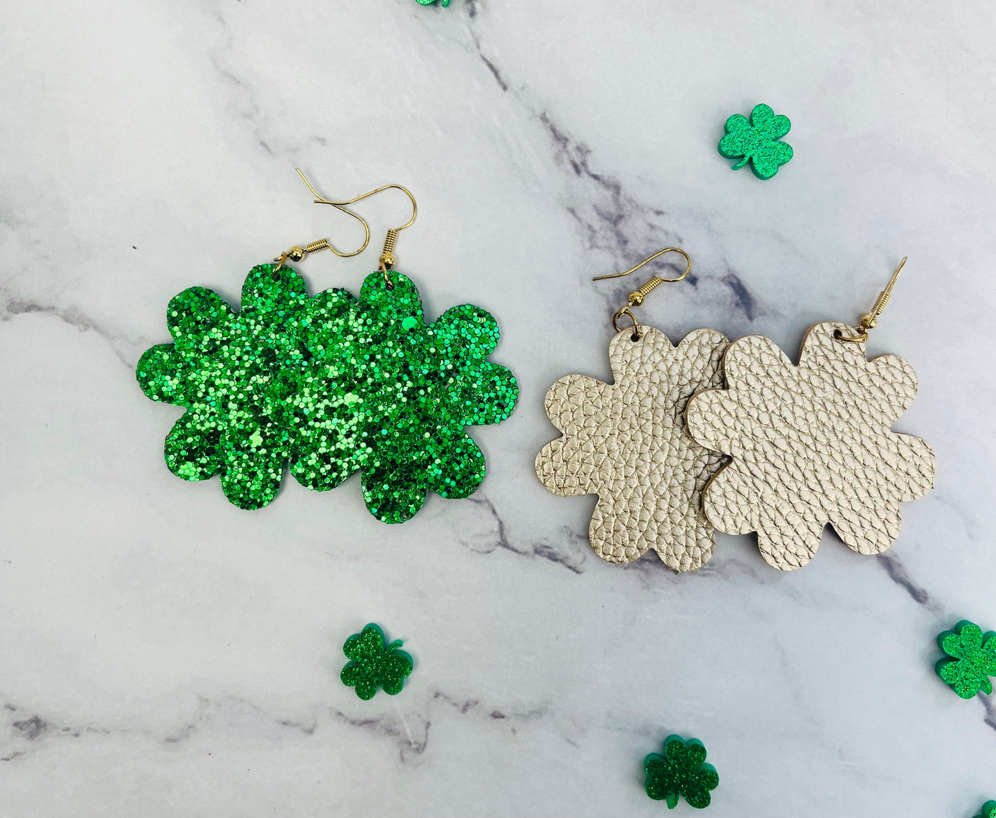 Glittery Green or Gold Shamrock Hanging Earrings