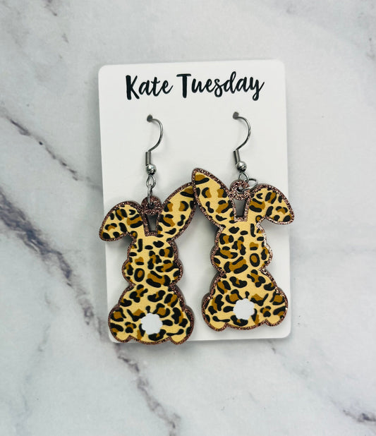Cheetah Hanging Easter Bunny Earrings