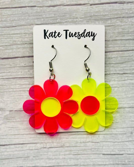 Groovy Flower Neon Hanging Earrings
