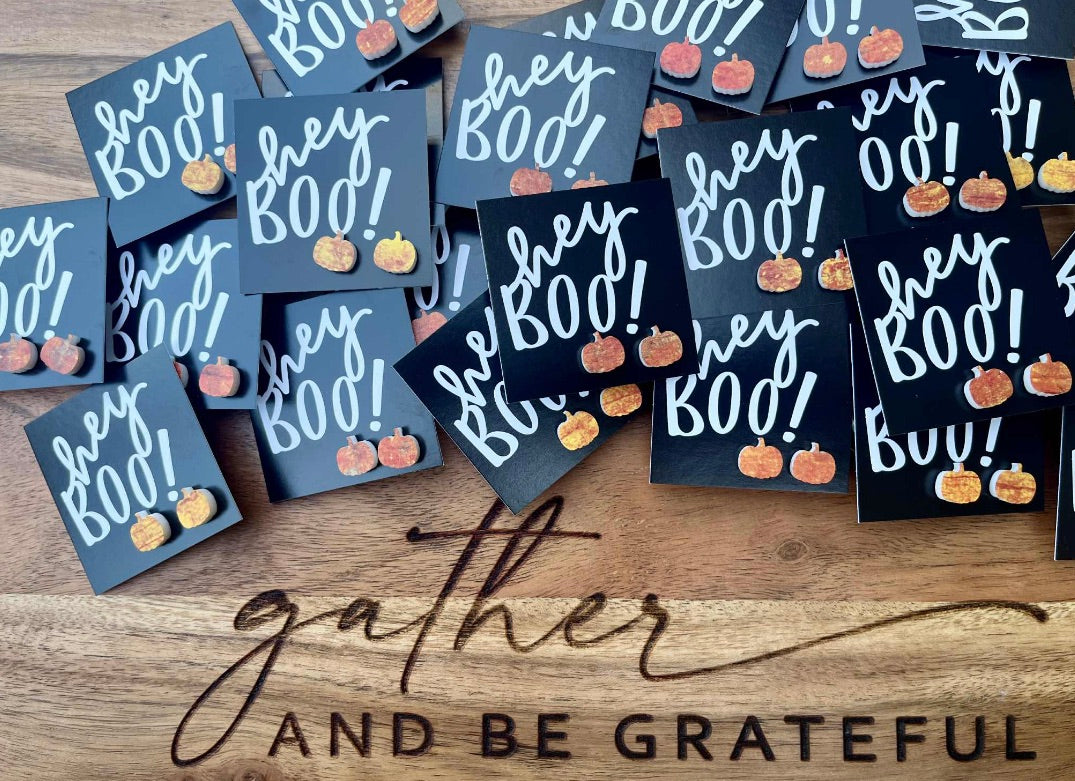 Hey Boo Pumpkin Fall Halloween Stud Earrings