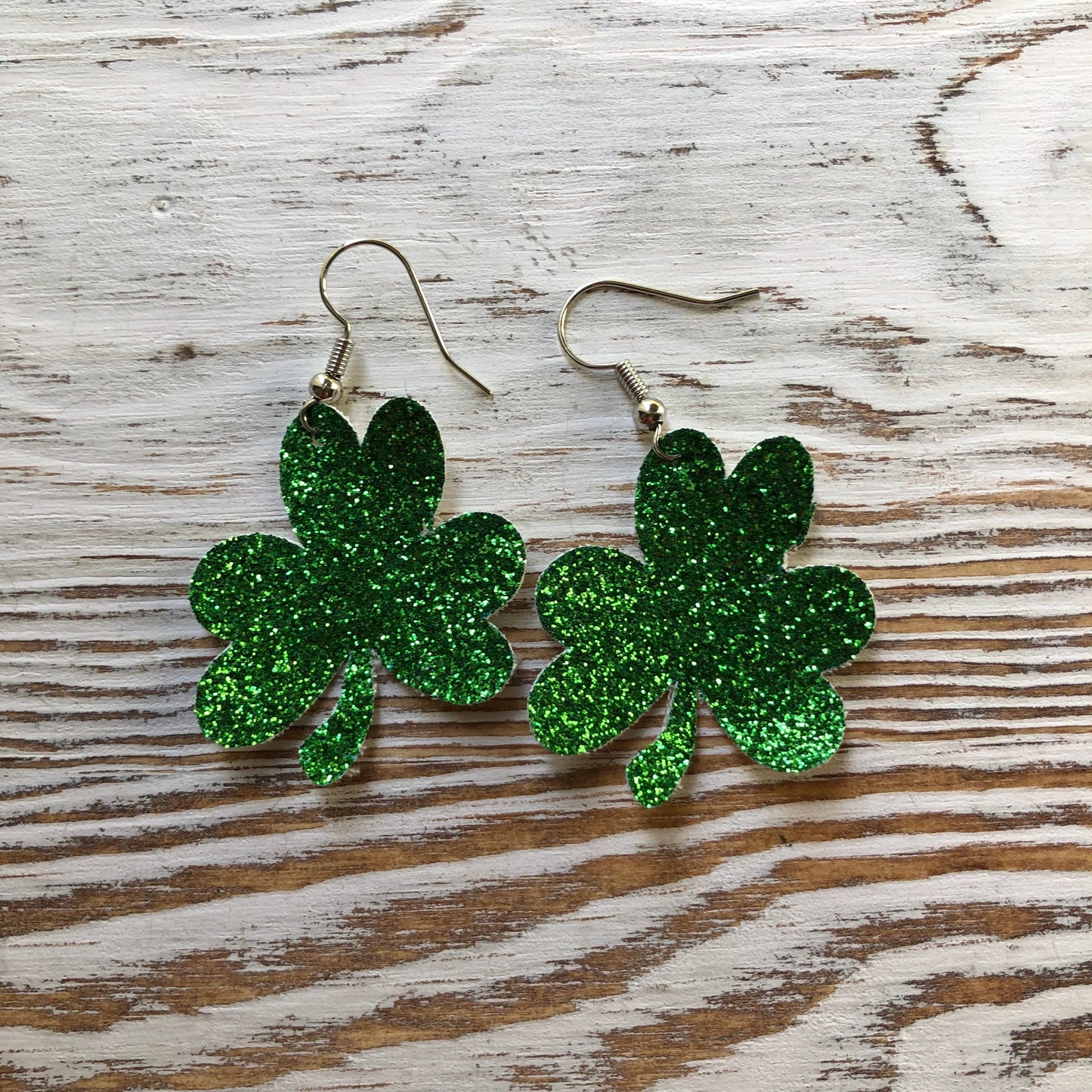 Glitter and Leather Shamrock Earrings