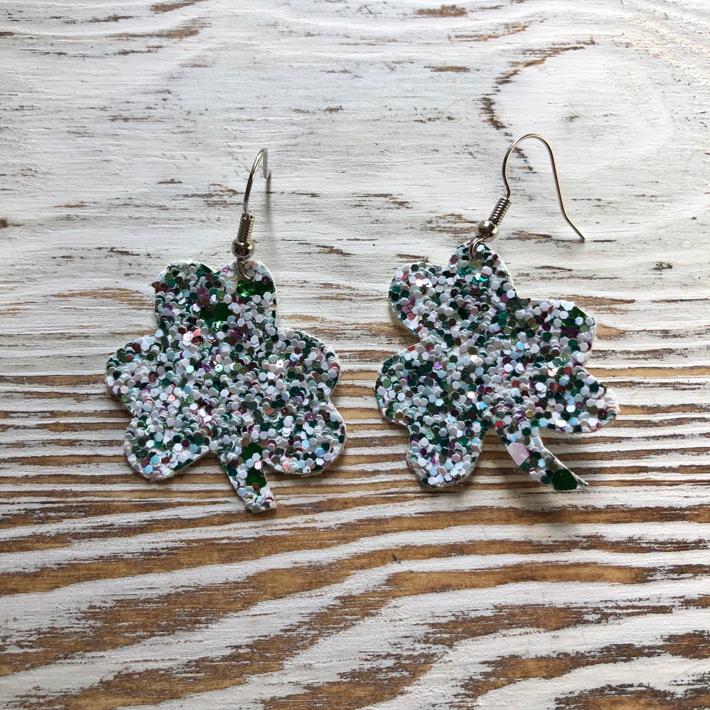 Glitter and Leather Shamrock Earrings