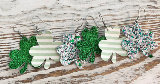 Glitter and Leather Shamrock Earrings