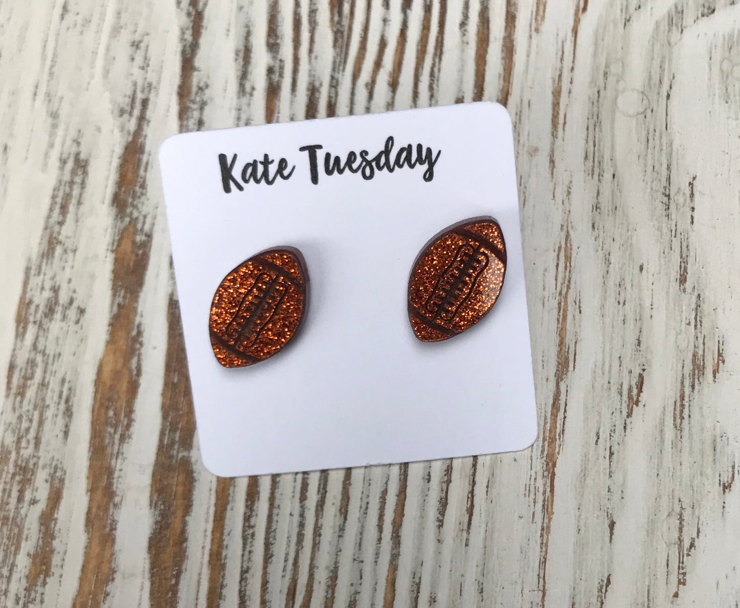 Football Engraved Football Sparkly Sports Stud Acrylic Earrings Black, Copper, Silver