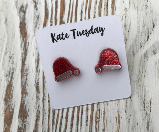 Santa Hat Holiday Acrylic Stud Earrings
