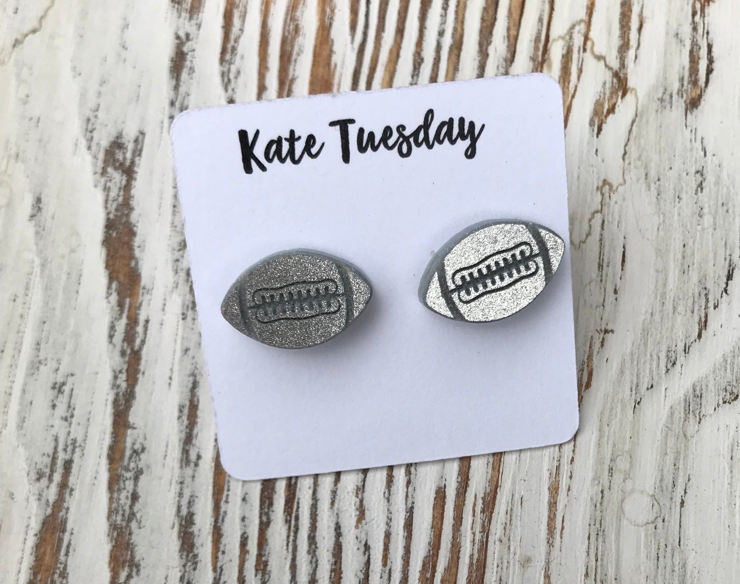 Football Engraved Football Sparkly Sports Stud Acrylic Earrings Black, Copper, Silver