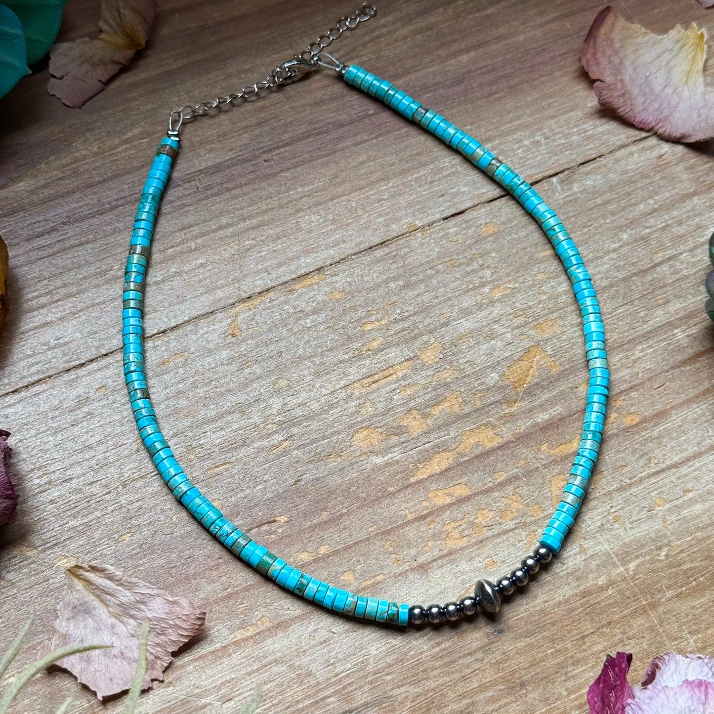 Sterling Silver Pearls and Variscite turquoise Choker - 14 inches