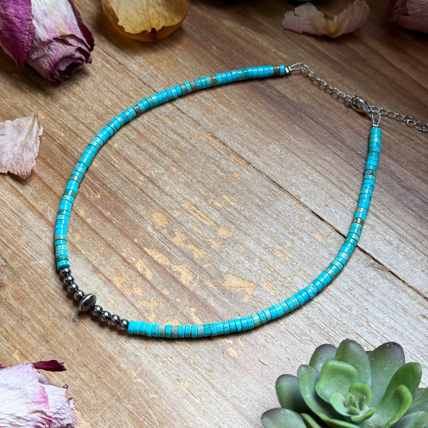 Sterling Silver Pearls and Variscite turquoise Choker - 14 inches