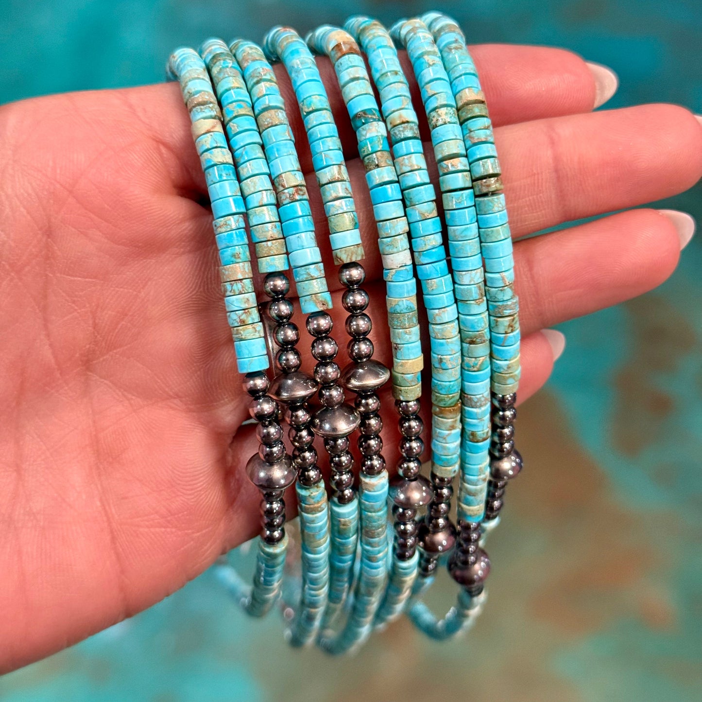 Sterling Silver Pearls and Variscite turquoise Choker - 14 inches