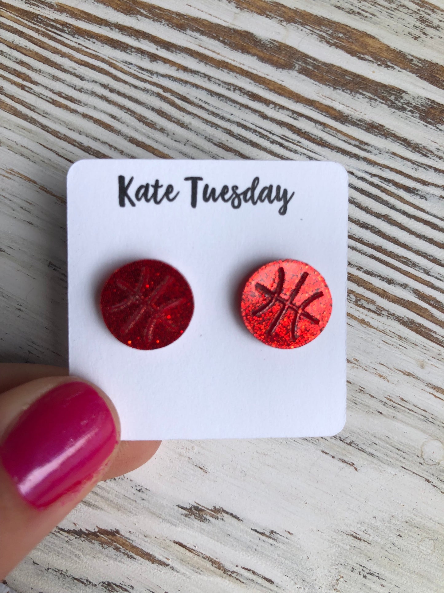 Red Basketball Sparkly Stud Acrylic Earrings