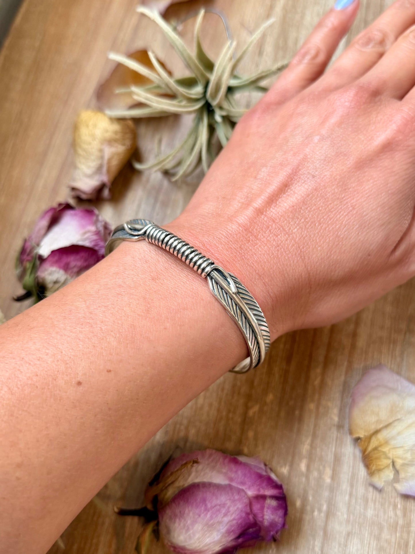 Sterling Silver Hudson Feather Cuff – Fits 7.5” Wrist – Handmade by Artist Jason Ogg