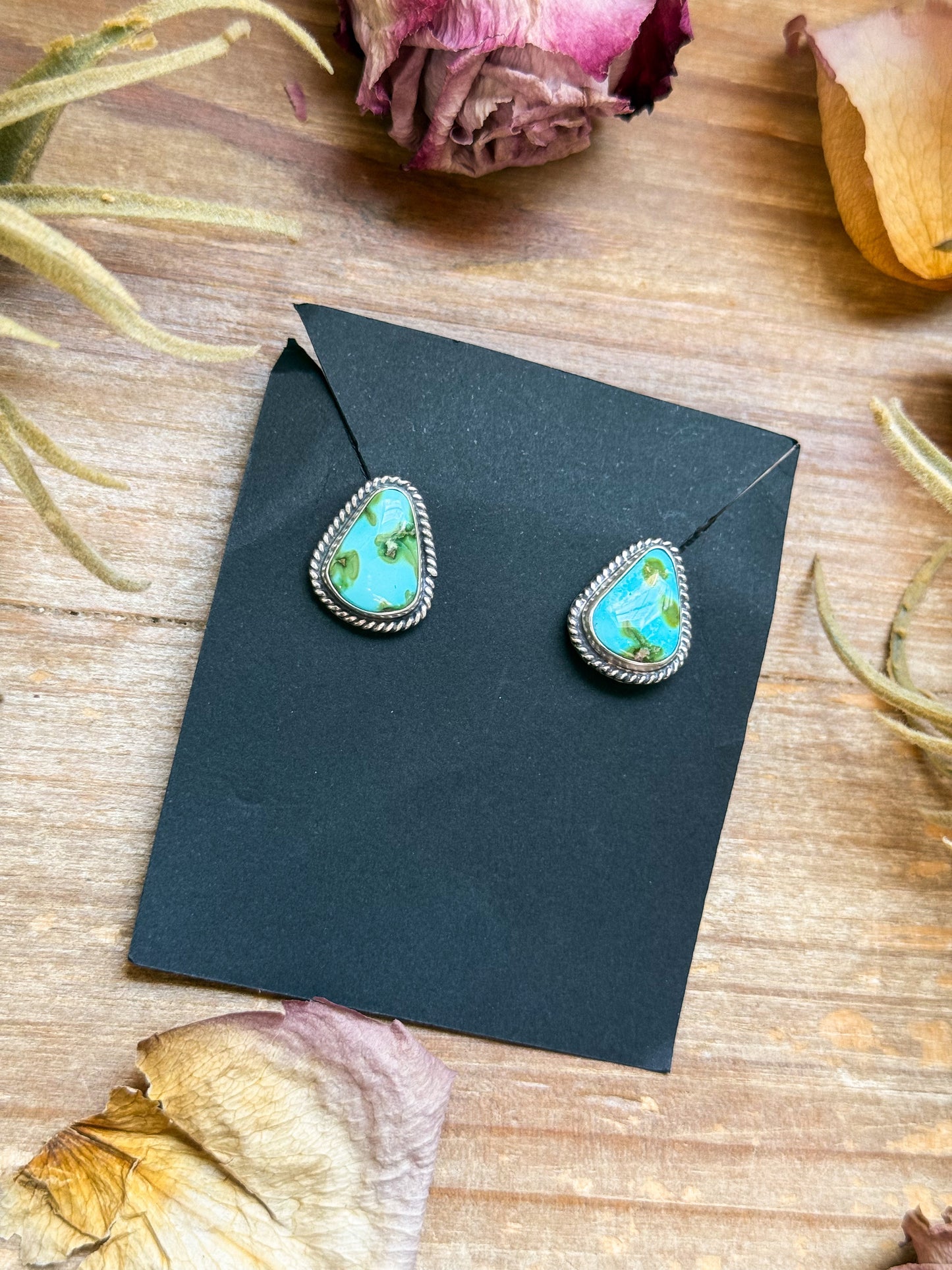 Sterling Silver Sonoran Mountain Turquoise Stud Earrings – Handmade by Artist Jason Ogg