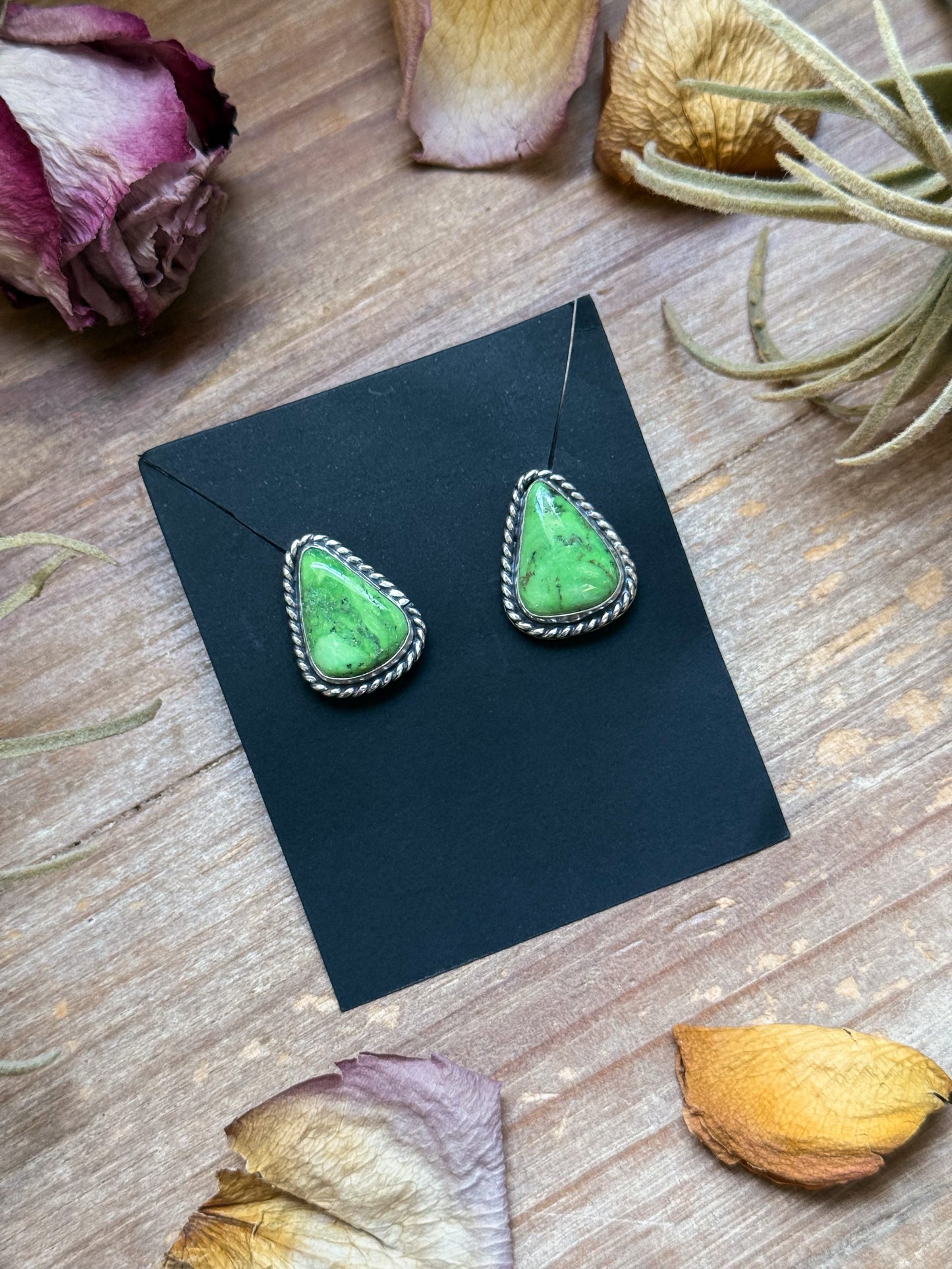 Sterling Silver High Grade Carico Lake Turquoise Stud Earrings – Handmade by Artist Jason Ogg