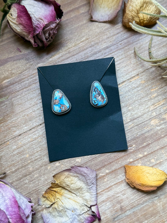 Sterling Silver Golden Hill Turquoise Stud Earrings – Handmade by Artist Jason Ogg