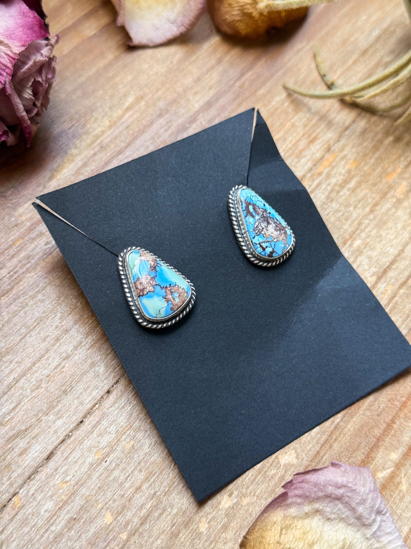 Sterling Silver Golden Hill Turquoise Stud Earrings – Handmade by Artist Jason Ogg