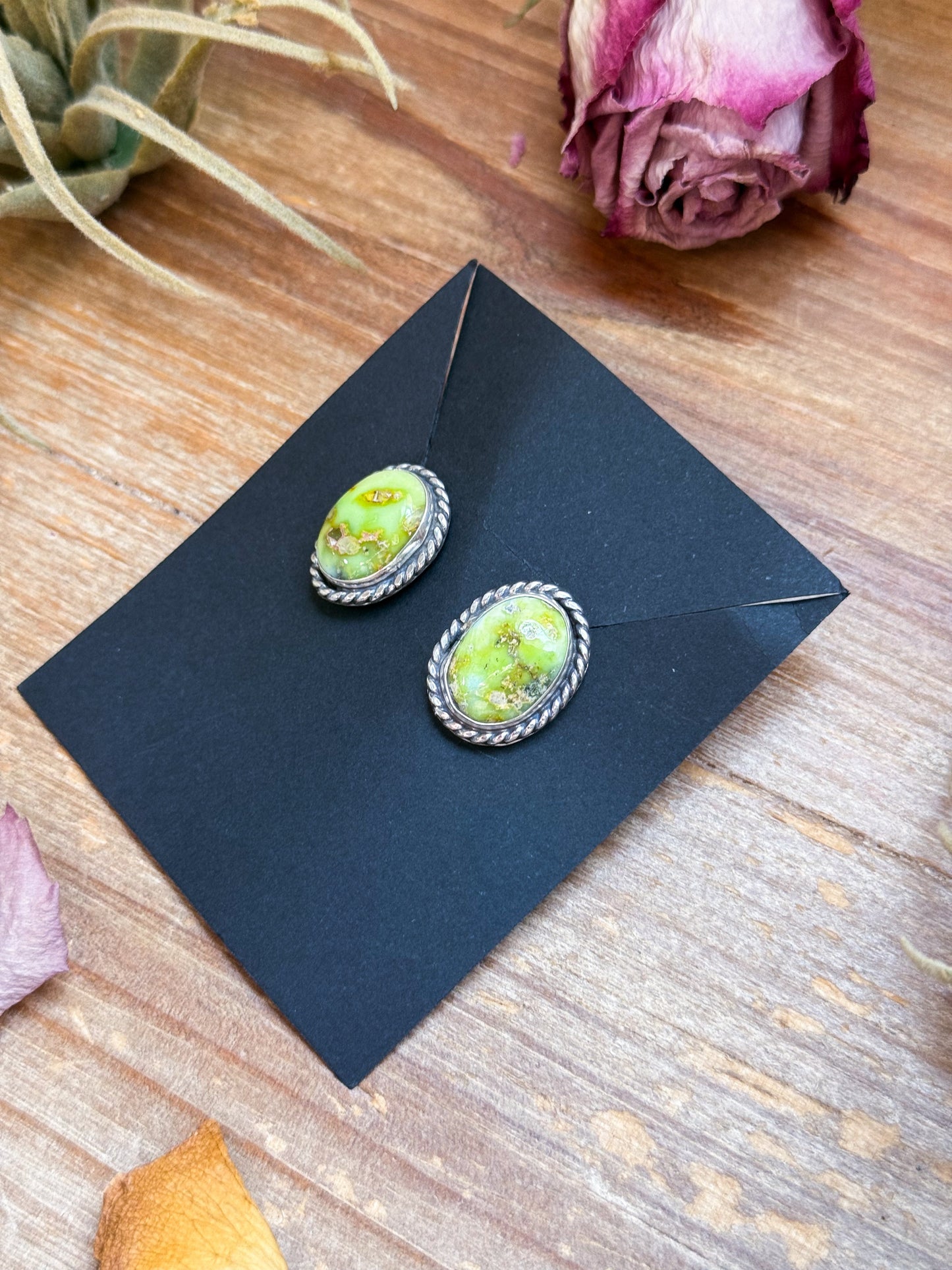 Sterling Silver Palomino Variscite Stud Earrings, Artist Jason Ogg