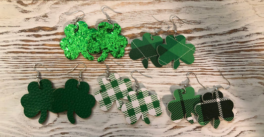 Shamrock Leather and Glitter Hang Earrings
