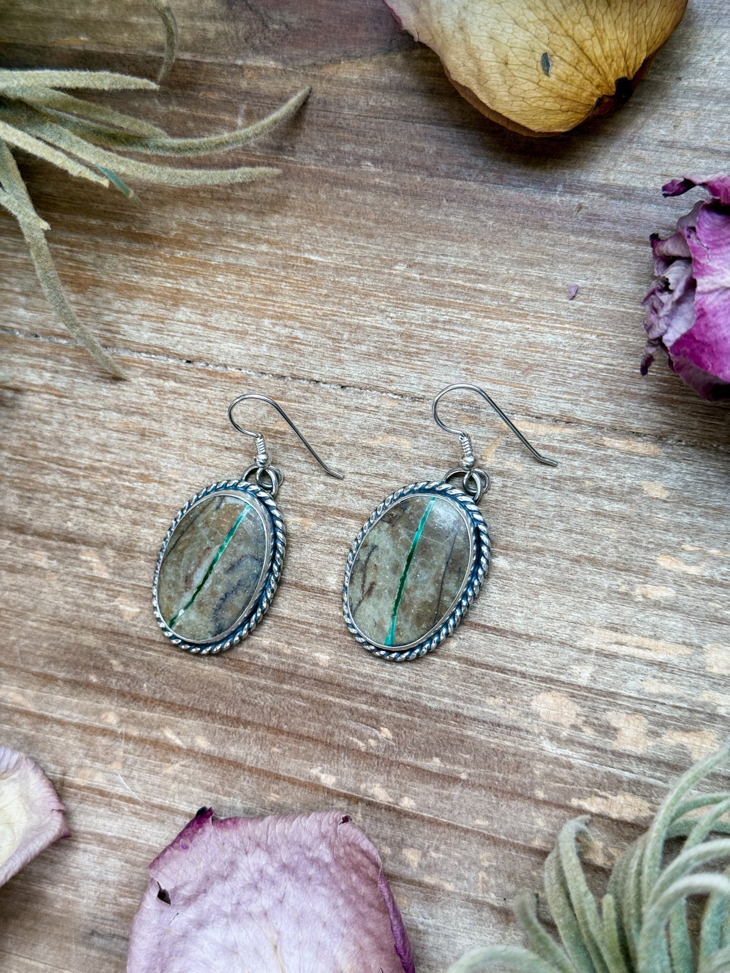 Sterling Silver Ribbon Royston Turquoise Dangle Earrings – Handmade by Artist Jason Ogg