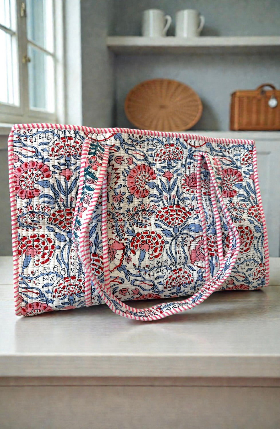 SC - Millie Blue and Pink Floral Tote Bag