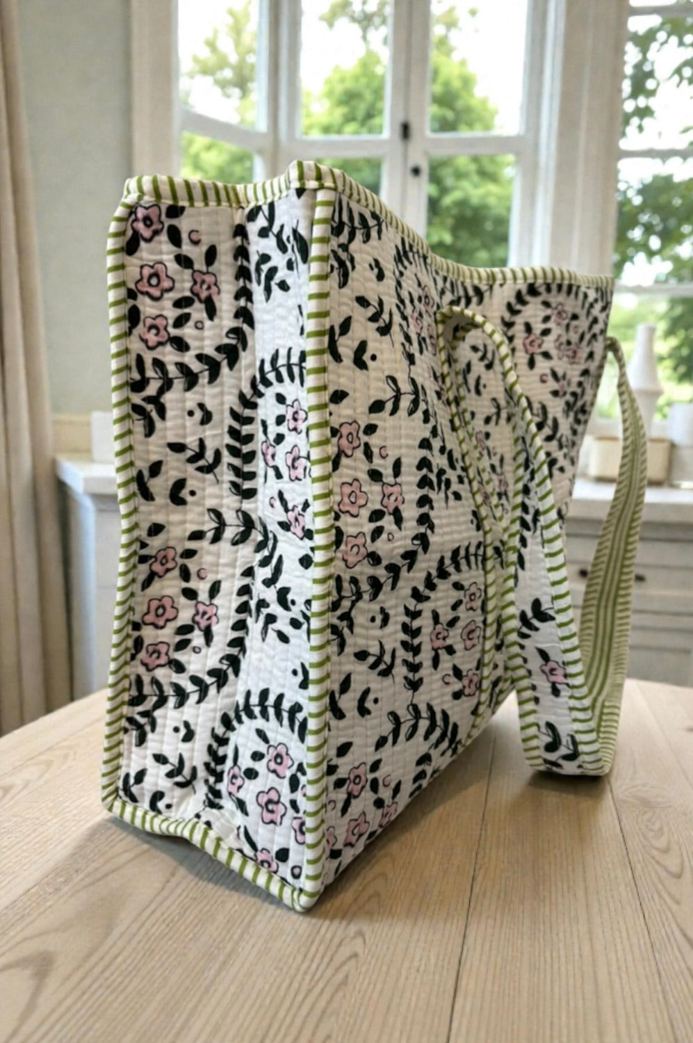 SC - Camila Green Leaf Floral Tote Bag