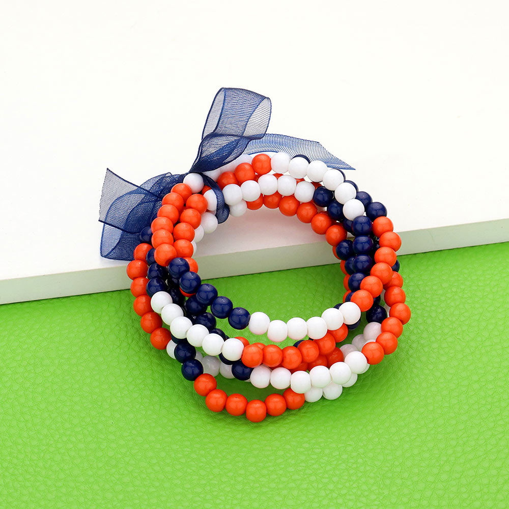 Navy Orange White Sports Game Day Stretchy Bracelets