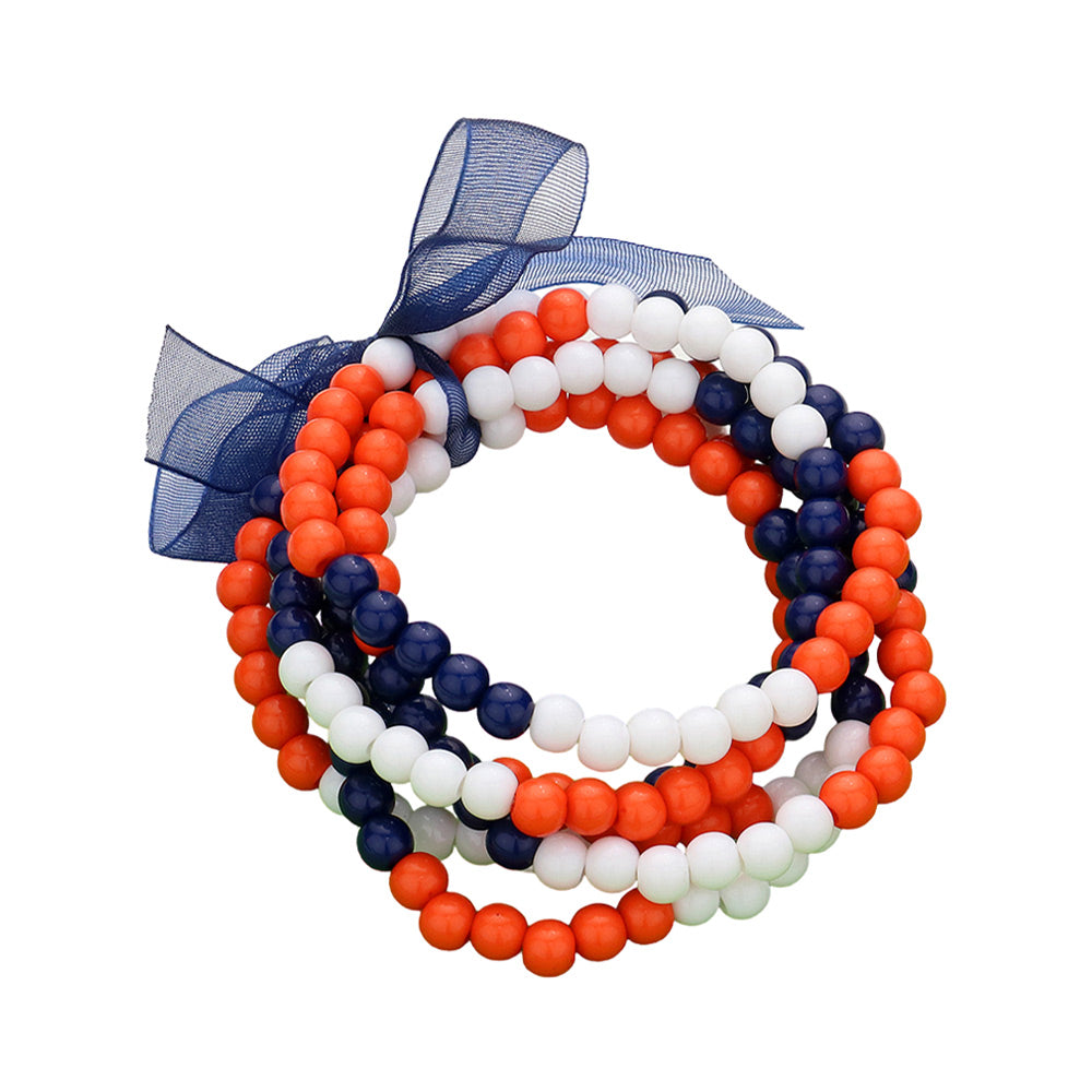 Navy Orange White Sports Game Day Stretchy Bracelets