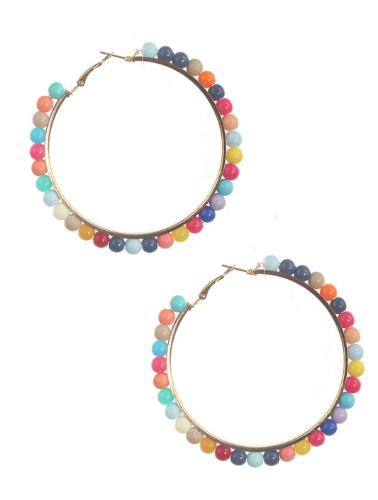Rainbow Beaded Summer Hoop Earrings
