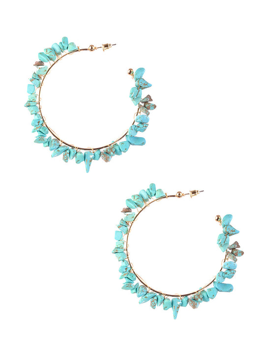 Turquoise Natural Bead Summer Hoop Earrings