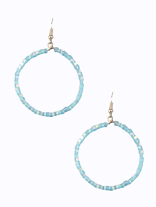 Summer Blue Glass Beaded Hoop Earrings