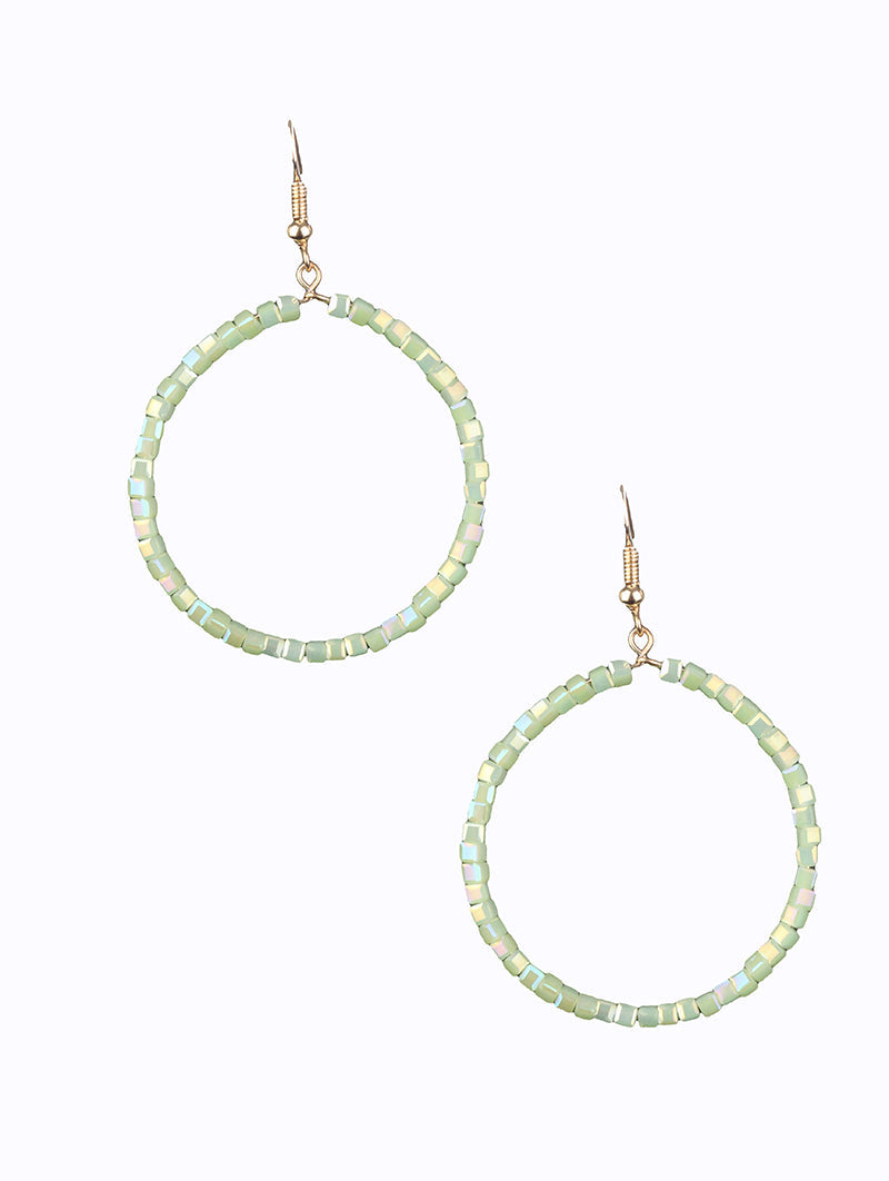 Summer Green Glass Beaded Hoop Earrings