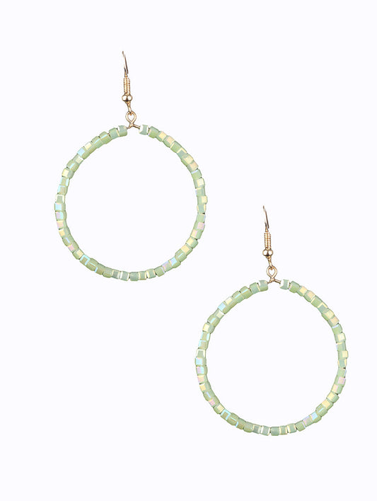 Summer Green Glass Beaded Hoop Earrings