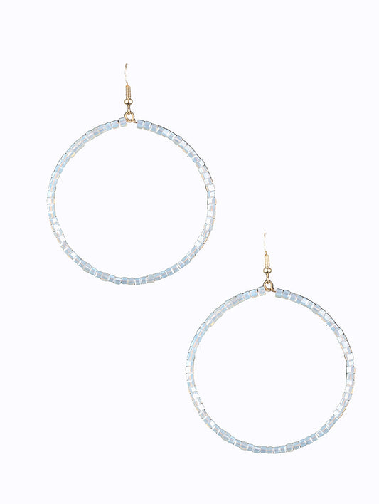 Summer Clear Glass Beaded Hoop Earrings