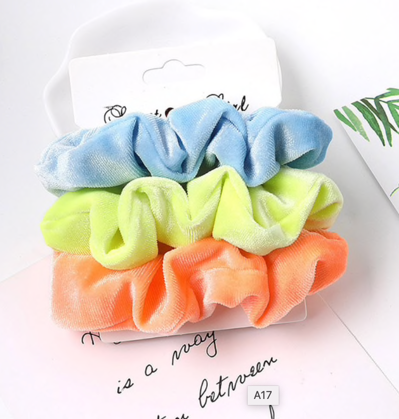 Blue Yellow Peach Neon Scrunchie Set