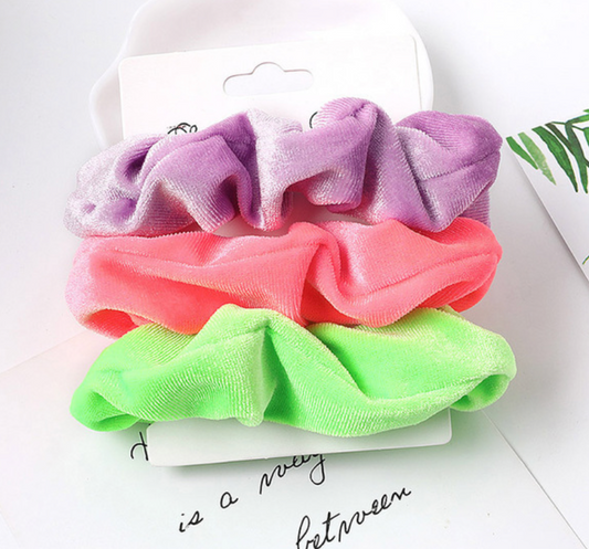 Purple Pink Green Neon Scrunchie Set