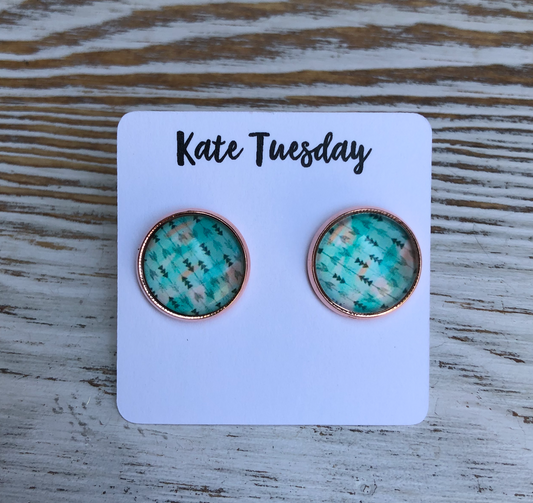 Turquoise Bow and Arrows Stud 12mm Earrings