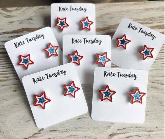 Patriotic Star Glitter Earrings