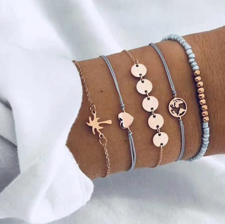 Gold Summer Palm Tree Summer Bracelet Set