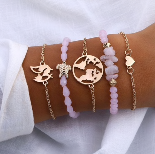 Pink Turtle World Bracelet Set