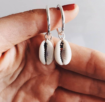 Silver Sea Shell Hoop Earrings