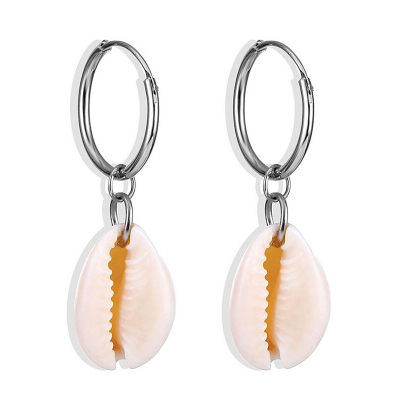 Silver Sea Shell Hoop Earrings