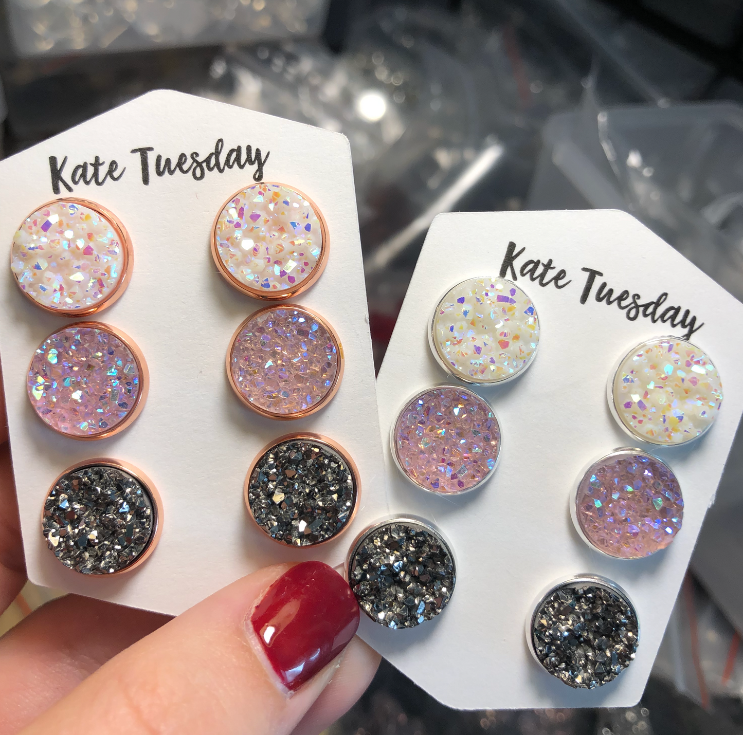 Druzy Triple Set White Pink and Charcoal