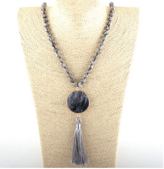 Black Grey Stone Statement Necklace