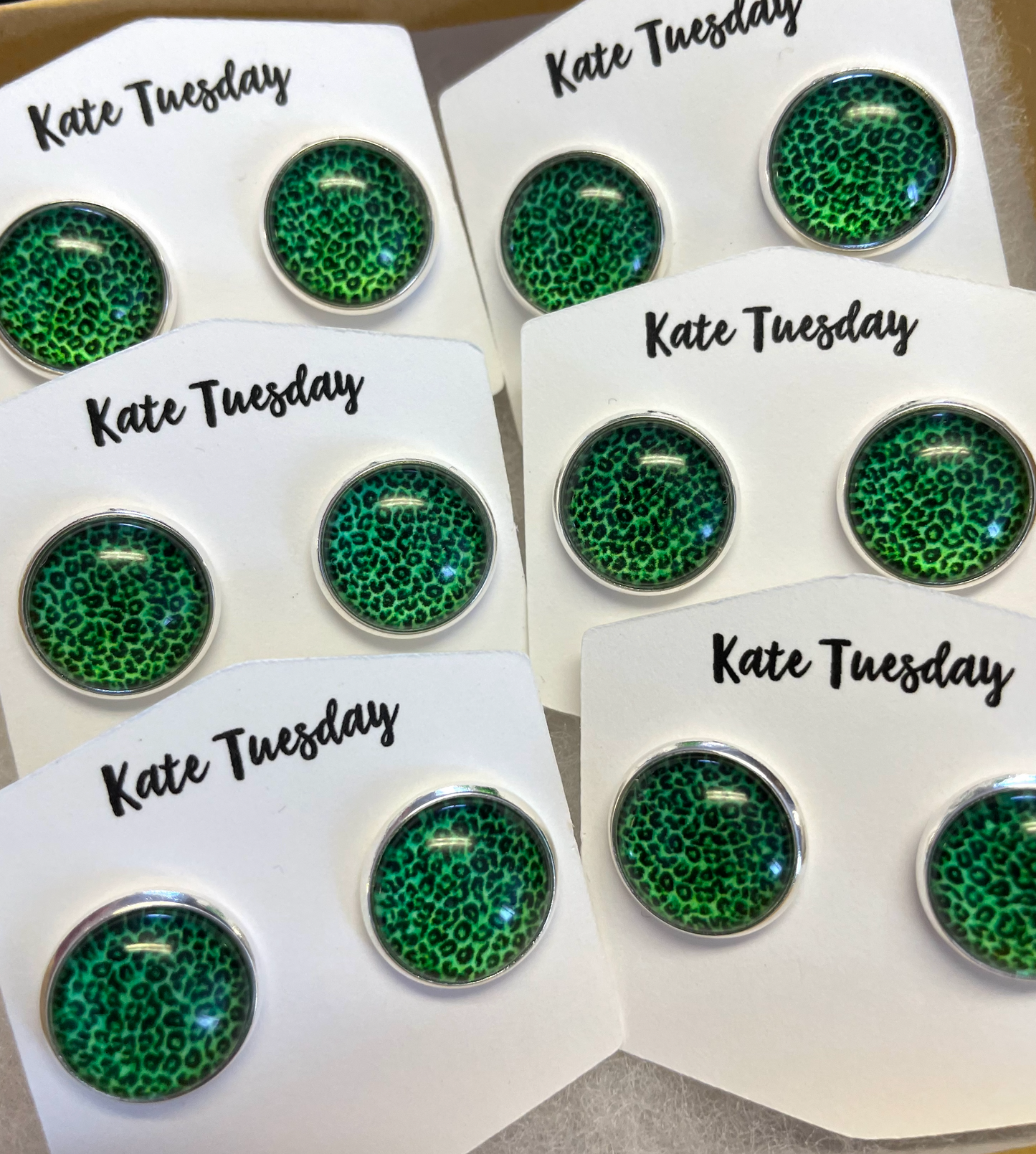 Green Cheetah Leopard 12mm Earrings