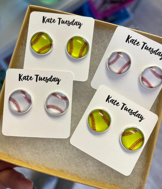 Baseball and Softball Sport Stud 12mm Earrings